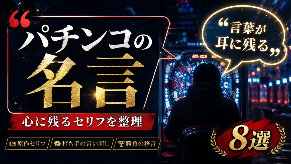 パチンコ台に向かう人物の後ろ姿と「パチンコの名言・心に残るセリフを整理」の文字を描いたアイキャッチ画像